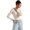 imageSUUKSESS Women Backless Going Out Tops Double Lined Open Back Basic Long SleeveSoft Sand