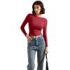 imageSUUKSESS Women Backless Going Out Tops Double Lined Open Back Basic Long SleeveWine Red