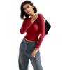 imageSUUKSESS Women Backless Going Out Tops Double Lined Open Back Basic Long SleeveWine Red