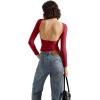 imageSUUKSESS Women Backless Going Out Tops Double Lined Open Back Basic Long SleeveWine Red