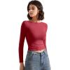 imageSUUKSESS Women Backless Going Out Tops Double Lined Open Back Basic Long SleeveWine Red