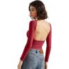imageSUUKSESS Women Backless Going Out Tops Double Lined Open Back Basic Long SleeveWine Red