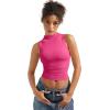 imageSUUKSESS Women Double Lined Going Out Trendy Crop Tops Ruched Sleeveless ShirtsHot Pink