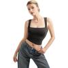 imageSUUKSESS Women Double Lined Square Neck Crop Tank Top Sleeveless Basic Y2k TopsBlack