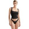 imageSUUKSESS Women Double Lined Square Neck Crop Tank Top Sleeveless Basic Y2k TopsBlack