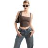 imageSUUKSESS Women Double Lined Square Neck Crop Tank Top Sleeveless Basic Y2k TopsBrown