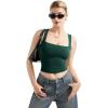 imageSUUKSESS Women Double Lined Square Neck Crop Tank Top Sleeveless Basic Y2k TopsDeep Green