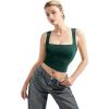 imageSUUKSESS Women Double Lined Square Neck Crop Tank Top Sleeveless Basic Y2k TopsDeep Green