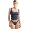 imageSUUKSESS Women Double Lined Square Neck Crop Tank Top Sleeveless Basic Y2k TopsNavy Blue