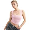 imageSUUKSESS Women Double Lined Square Neck Crop Tank Top Sleeveless Basic Y2k TopsPink
