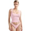 imageSUUKSESS Women Double Lined Square Neck Crop Tank Top Sleeveless Basic Y2k TopsPink