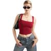 imageSUUKSESS Women Double Lined Square Neck Crop Tank Top Sleeveless Basic Y2k TopsWine