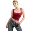 imageSUUKSESS Women Double Lined Square Neck Crop Tank Top Sleeveless Basic Y2k TopsWine