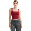 imageSUUKSESS Women Double Lined Square Neck Crop Tank Top Sleeveless Basic Y2k TopsWine