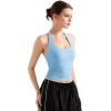 imageSUUKSESS Women Halter Tank Tops Double Lined Backless Y2K Trendy Going Out TopsBaby Blue