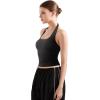imageSUUKSESS Women Halter Tank Tops Double Lined Backless Y2K Trendy Going Out TopsBlack