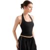 imageSUUKSESS Women Halter Tank Tops Double Lined Backless Y2K Trendy Going Out TopsBlack