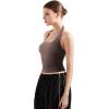 imageSUUKSESS Women Halter Tank Tops Double Lined Backless Y2K Trendy Going Out TopsBrown