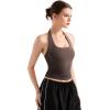 imageSUUKSESS Women Halter Tank Tops Double Lined Backless Y2K Trendy Going Out TopsBrown