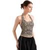 imageSUUKSESS Women Halter Tank Tops Double Lined Backless Y2K Trendy Going Out TopsCheetah Print