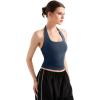 imageSUUKSESS Women Halter Tank Tops Double Lined Backless Y2K Trendy Going Out TopsNavy Blue