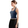 imageSUUKSESS Women Halter Tank Tops Double Lined Backless Y2K Trendy Going Out TopsNavy Blue