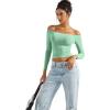 imageSUUKSESS Women Off Shoulder Double Lined Long Sleeve Shirts Basic Going Out TopsAqua
