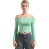 imageSUUKSESS Women Off Shoulder Double Lined Long Sleeve Shirts Basic Going Out TopsAqua