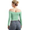 imageSUUKSESS Women Off Shoulder Double Lined Long Sleeve Shirts Basic Going Out TopsAqua