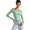 imageSUUKSESS Women Off Shoulder Double Lined Long Sleeve Shirts Basic Going Out TopsAqua