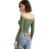 imageSUUKSESS Women Off Shoulder Double Lined Long Sleeve Shirts Basic Going Out TopsArmy Green