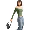 imageSUUKSESS Women Off Shoulder Double Lined Long Sleeve Shirts Basic Going Out TopsArmy Green