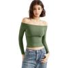imageSUUKSESS Women Off Shoulder Double Lined Long Sleeve Shirts Basic Going Out TopsArmy Green