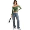 imageSUUKSESS Women Off Shoulder Double Lined Long Sleeve Shirts Basic Going Out TopsArmy Green