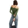 imageSUUKSESS Women Off Shoulder Double Lined Long Sleeve Shirts Basic Going Out TopsArmy Green