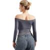 imageSUUKSESS Women Off Shoulder Double Lined Long Sleeve Shirts Basic Going Out TopsAsh