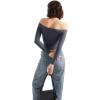 imageSUUKSESS Women Off Shoulder Double Lined Long Sleeve Shirts Basic Going Out TopsAsh