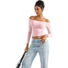 imageSUUKSESS Women Off Shoulder Double Lined Long Sleeve Shirts Basic Going Out TopsBlush