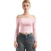 imageSUUKSESS Women Off Shoulder Double Lined Long Sleeve Shirts Basic Going Out TopsBlush