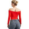 imageSUUKSESS Women Off Shoulder Double Lined Long Sleeve Shirts Basic Going Out TopsDream Red