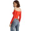 imageSUUKSESS Women Off Shoulder Double Lined Long Sleeve Shirts Basic Going Out TopsDream Red