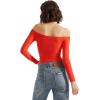 imageSUUKSESS Women Off Shoulder Double Lined Long Sleeve Shirts Basic Going Out TopsDream Red