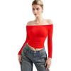 imageSUUKSESS Women Off Shoulder Double Lined Long Sleeve Shirts Basic Going Out TopsDream Red