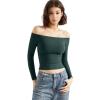 imageSUUKSESS Women Off Shoulder Double Lined Long Sleeve Shirts Basic Going Out TopsEmerald