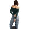 imageSUUKSESS Women Off Shoulder Double Lined Long Sleeve Shirts Basic Going Out TopsEmerald