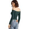 imageSUUKSESS Women Off Shoulder Double Lined Long Sleeve Shirts Basic Going Out TopsEmerald
