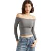 imageSUUKSESS Women Off Shoulder Double Lined Long Sleeve Shirts Basic Going Out TopsGray