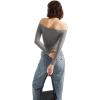 imageSUUKSESS Women Off Shoulder Double Lined Long Sleeve Shirts Basic Going Out TopsGray