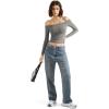 imageSUUKSESS Women Off Shoulder Double Lined Long Sleeve Shirts Basic Going Out TopsGray