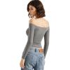 imageSUUKSESS Women Off Shoulder Double Lined Long Sleeve Shirts Basic Going Out TopsGray
